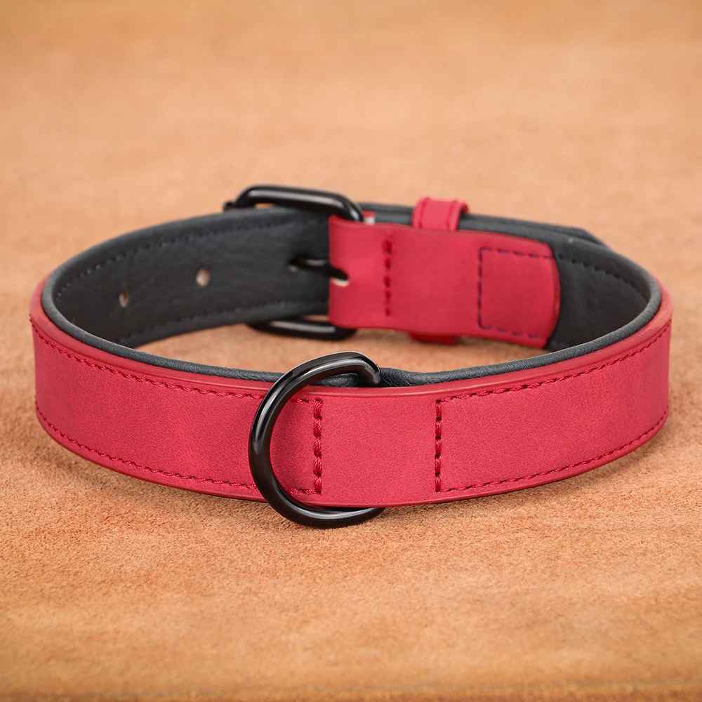 Collier chien cuir qualite superieur rouge