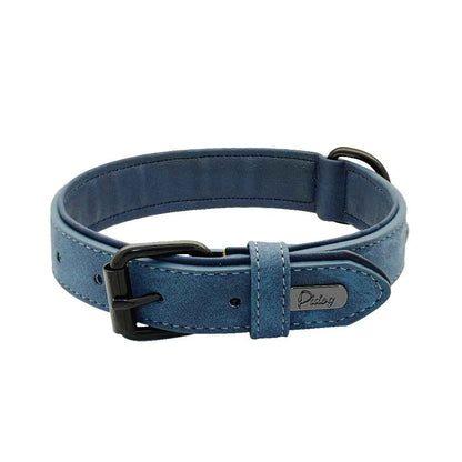 Collier chien cuir qualite superieur bleu