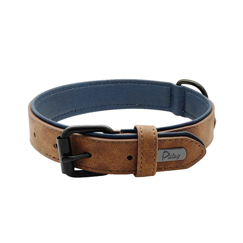 Collier chien cuir qualite superieur cafe