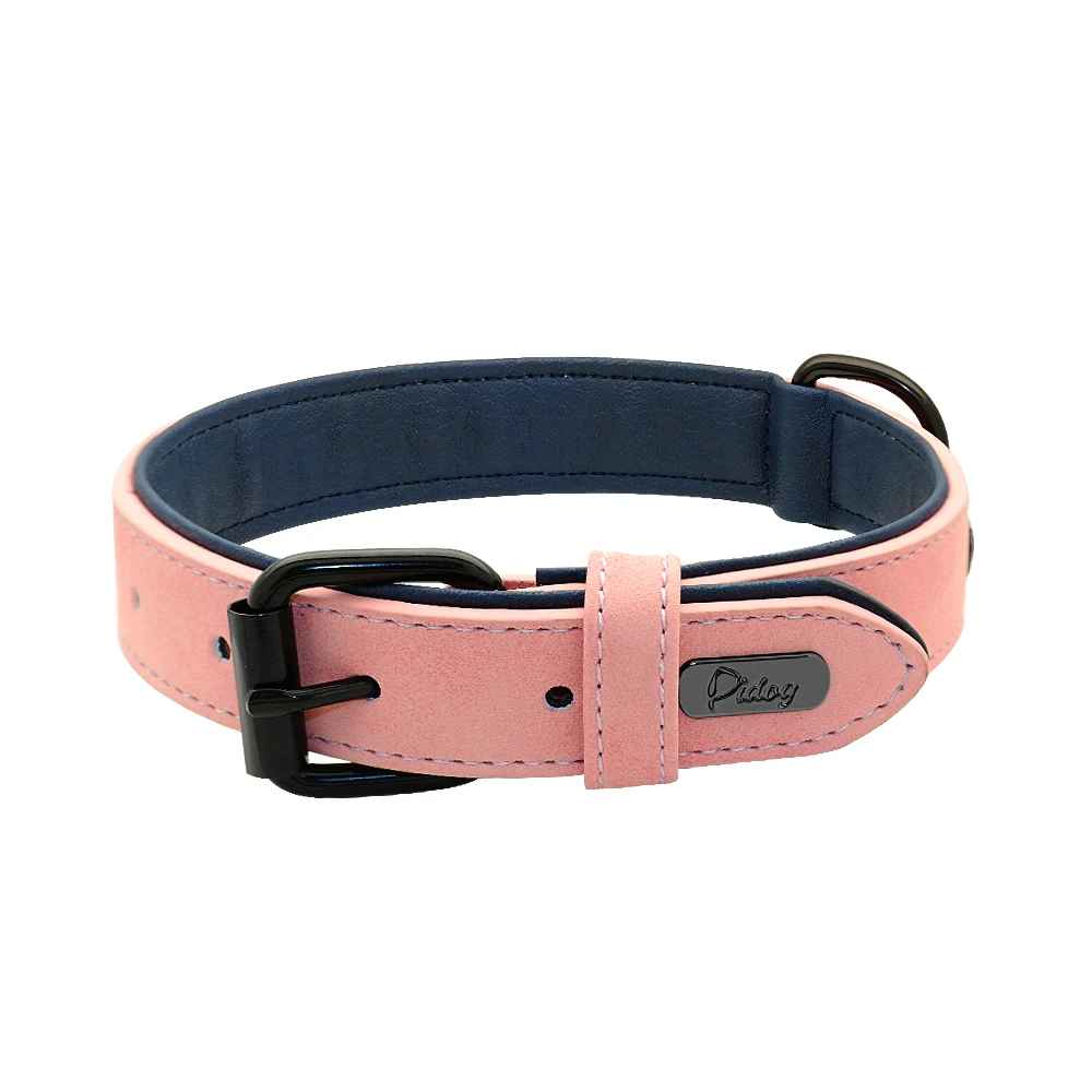 Collier chien cuir qualite superieur rose