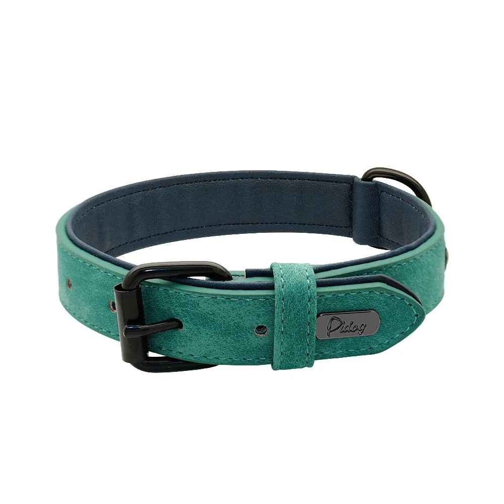 Collier chien cuir qualite superieur vert