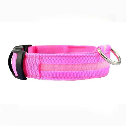 Collier lumineux chien LED nylon rose