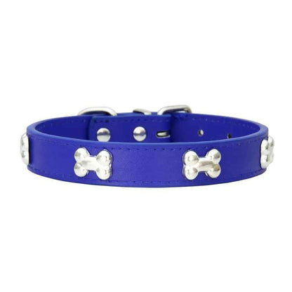 Collier pour chien cuir os bleu profond
