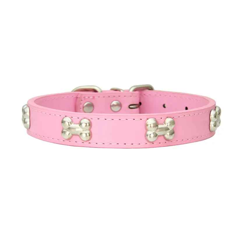 Collier pour chien cuir os rose