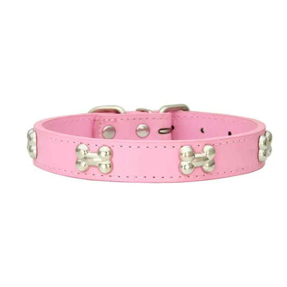 Collier pour chien cuir os rose