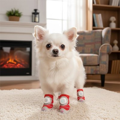 Chaussures pour chien PawProtect ajustable pom rouge