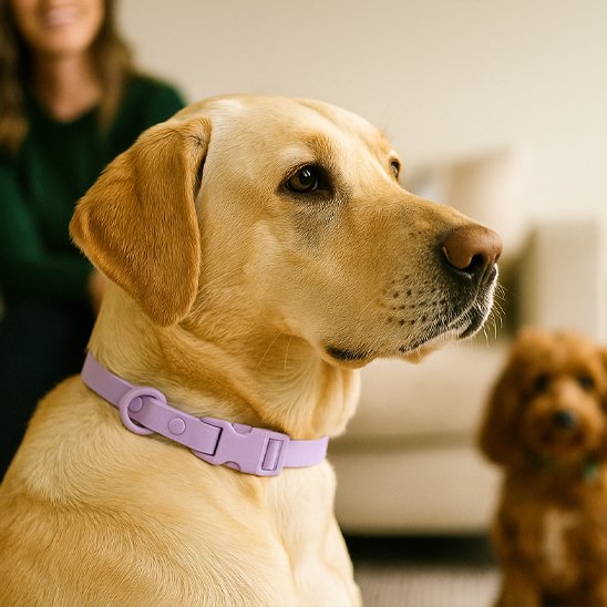 Collier chien confortable robuste rose regarde  horizon 