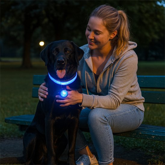 Collier lumineux pour chien avec maître bleu