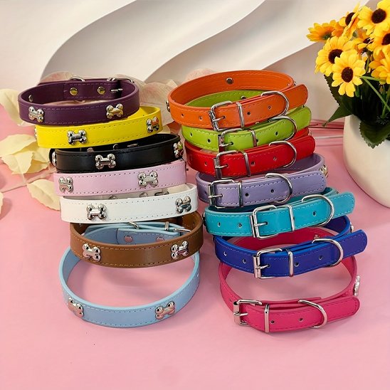 Collier pour chien cuir os toutes couleur