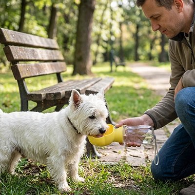 Gourde Chien VoyPet banc parc