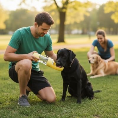 Gourde pour Chiens Pliable jaune