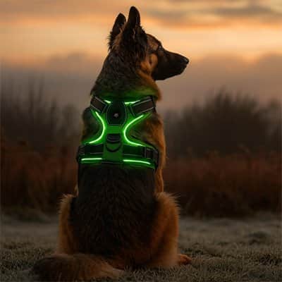 Harnais chien LED vert