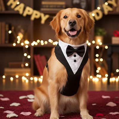 Harnais chien smoking golden fête