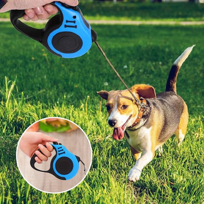 Laisse chien longe enroulable bleu rond bleu