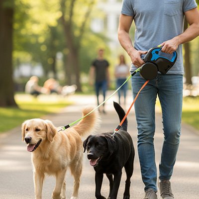 Laisse double pour Chien Rétractable bleu