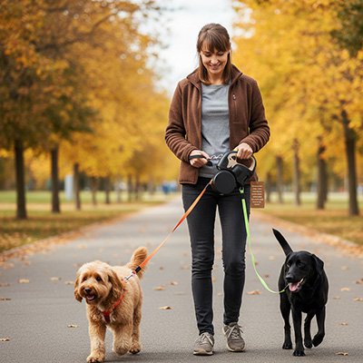 Laisse double pour Chien Rétractable kaki
