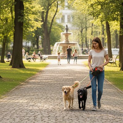 Laisse double pour Chien Rétractable rouge parc
