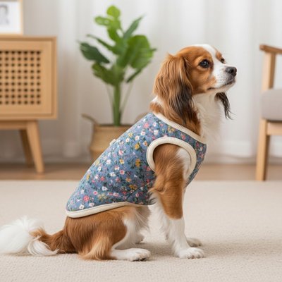 Manteau Chien Fleurs bleu