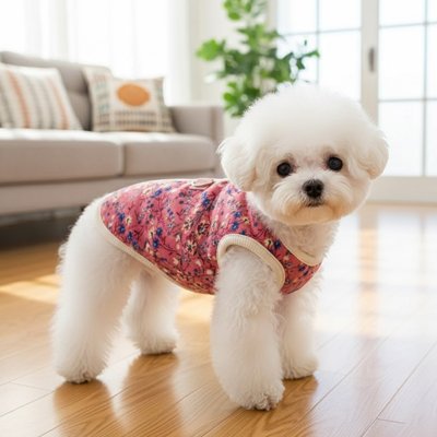 Manteau Chien Fleurs rose