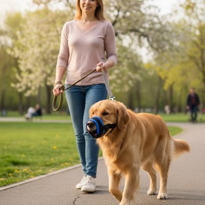 Muselière chien​ anti ma golden bleu