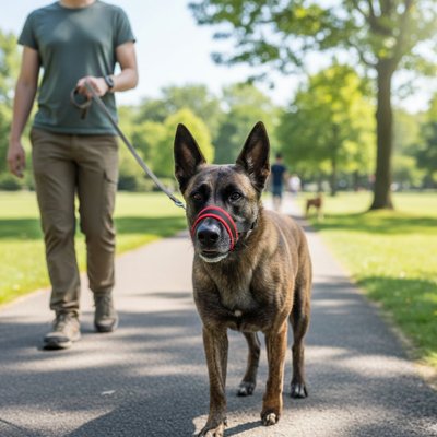 Muselière chien​ anti ma marche parc rouge