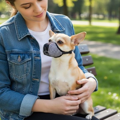 Museliere chien petit Chiwawa banc