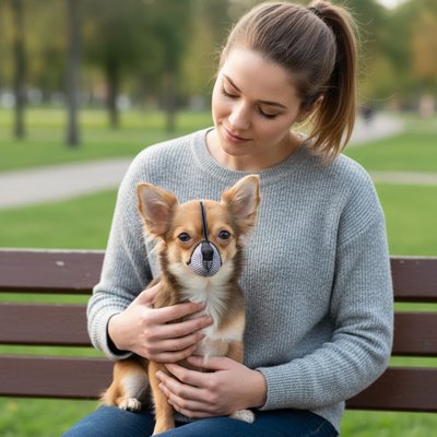 Museliere chien petit​ chiwawa maîtresse