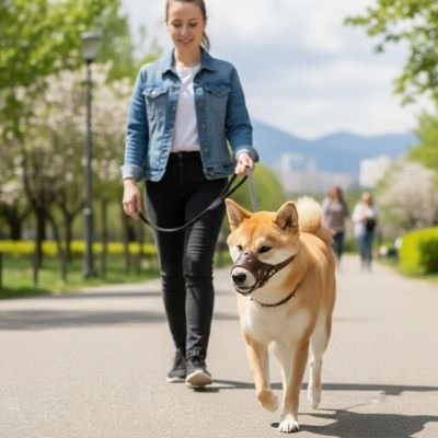Museliere pour chien​ cuir Shiba Inu café