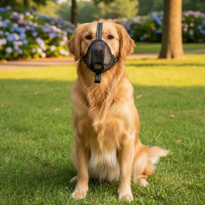 Museliere pour chien​ maille aérée golden assis
