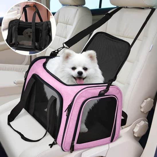 sac de transport chien mesh rose