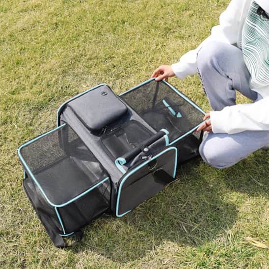 Sac de transport pour chien Sacband bleu ouvert